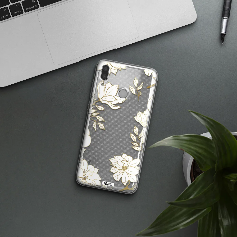 Golden And White Flower Huawei Y7 2019 Clear TPU Case