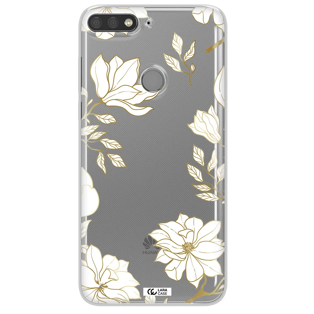 Golden And White Flower Huawei Y7 Prime 2018 Clear TPU Case