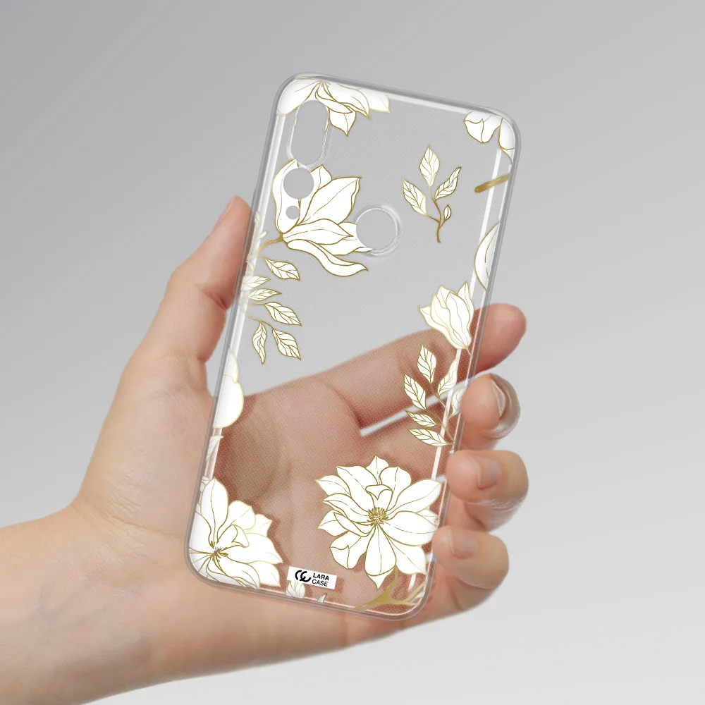 Golden And White Flower Huawei Y9 Prime 2019 Clear TPU Case