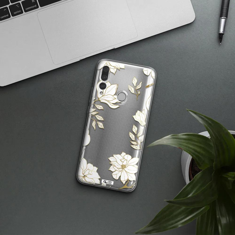 Golden And White Flower Huawei Y9 Prime 2019 Clear TPU Case