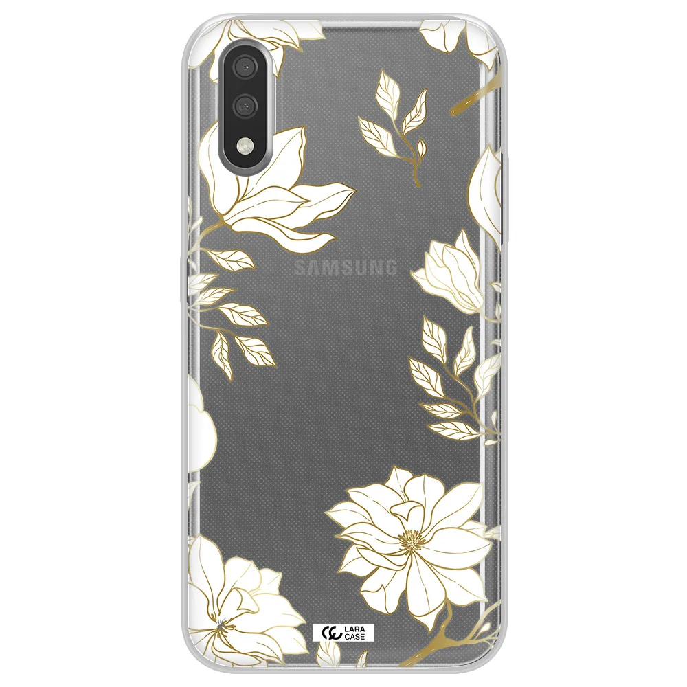 Golden And White Flower Samsung A01 Clear TPU Case