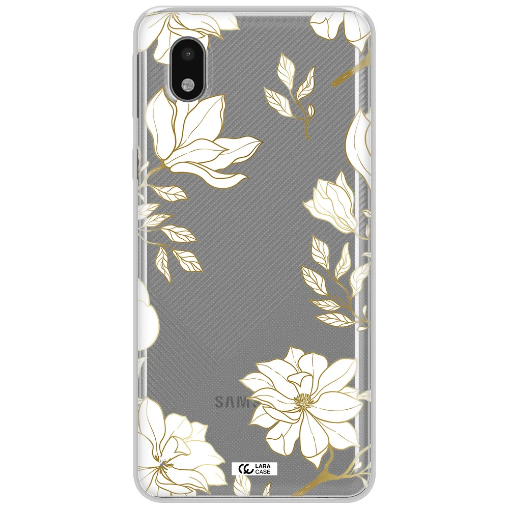 Golden And White Flower Samsung A01 Core Clear Tpu Case