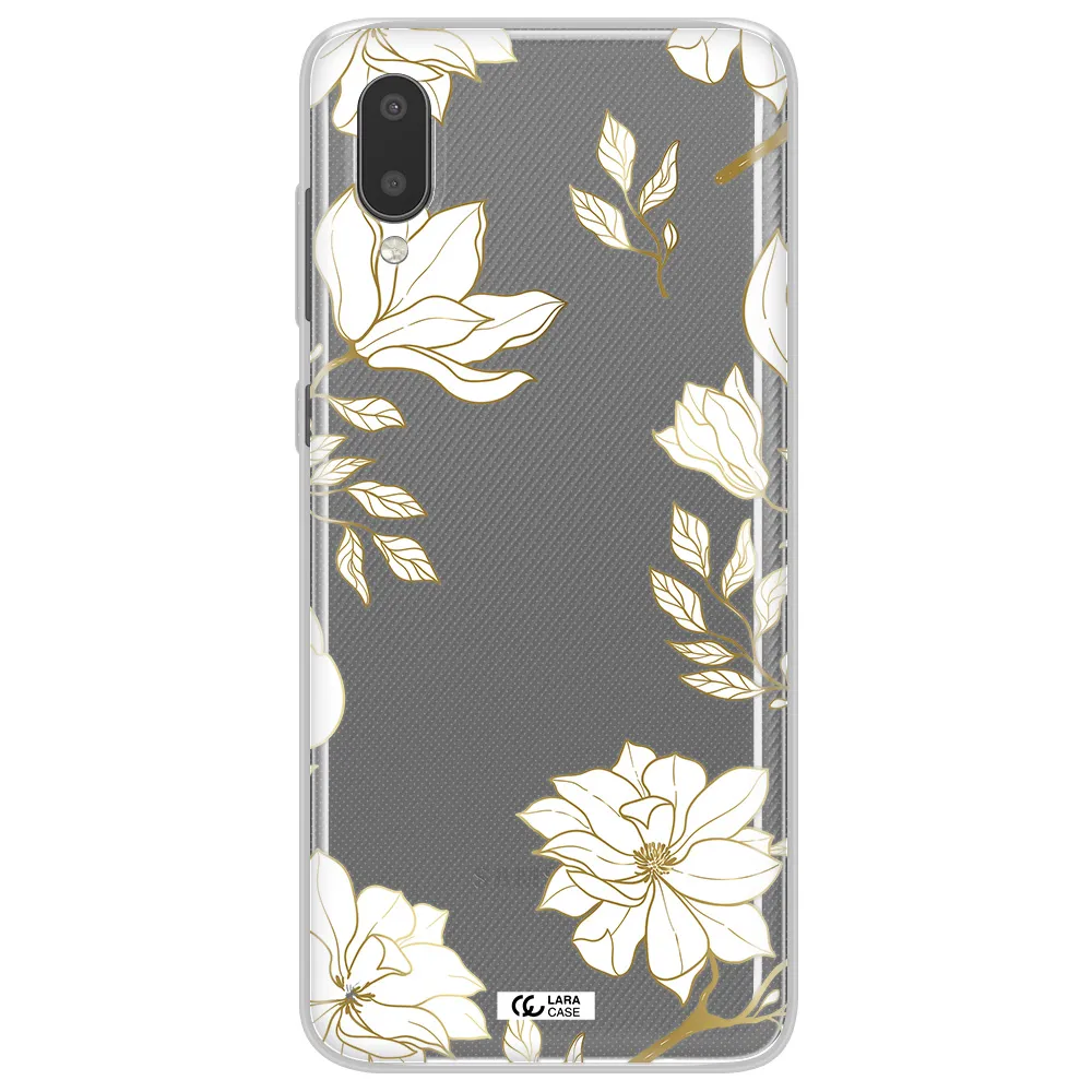 Golden And White Flower Samsung A02 Clear TPU Case