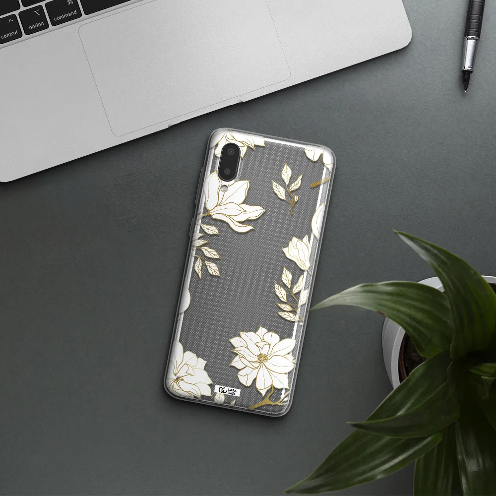 Golden And White Flower Samsung A02 Clear TPU Case
