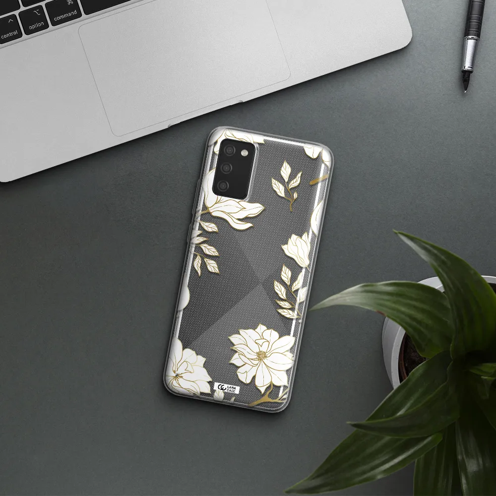 Golden And White Flower Samsung A02S Clear TPU Case