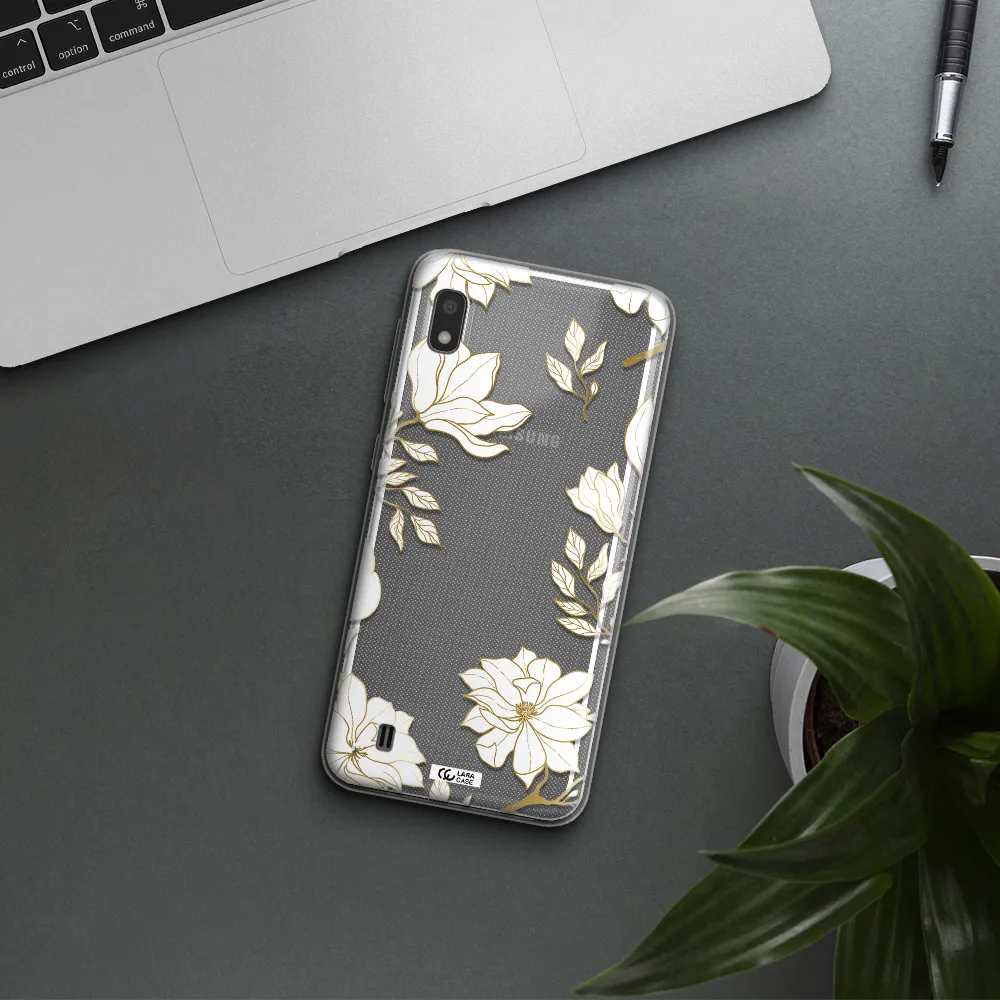 Golden And White Flower Samsung A10 Clear TPU Case