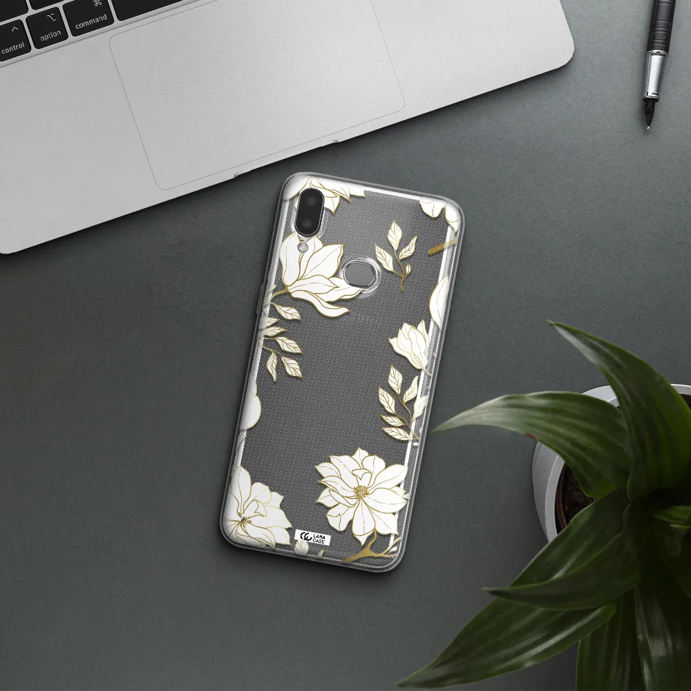 Golden And White Flower Samsung A10S Clear TPU Case