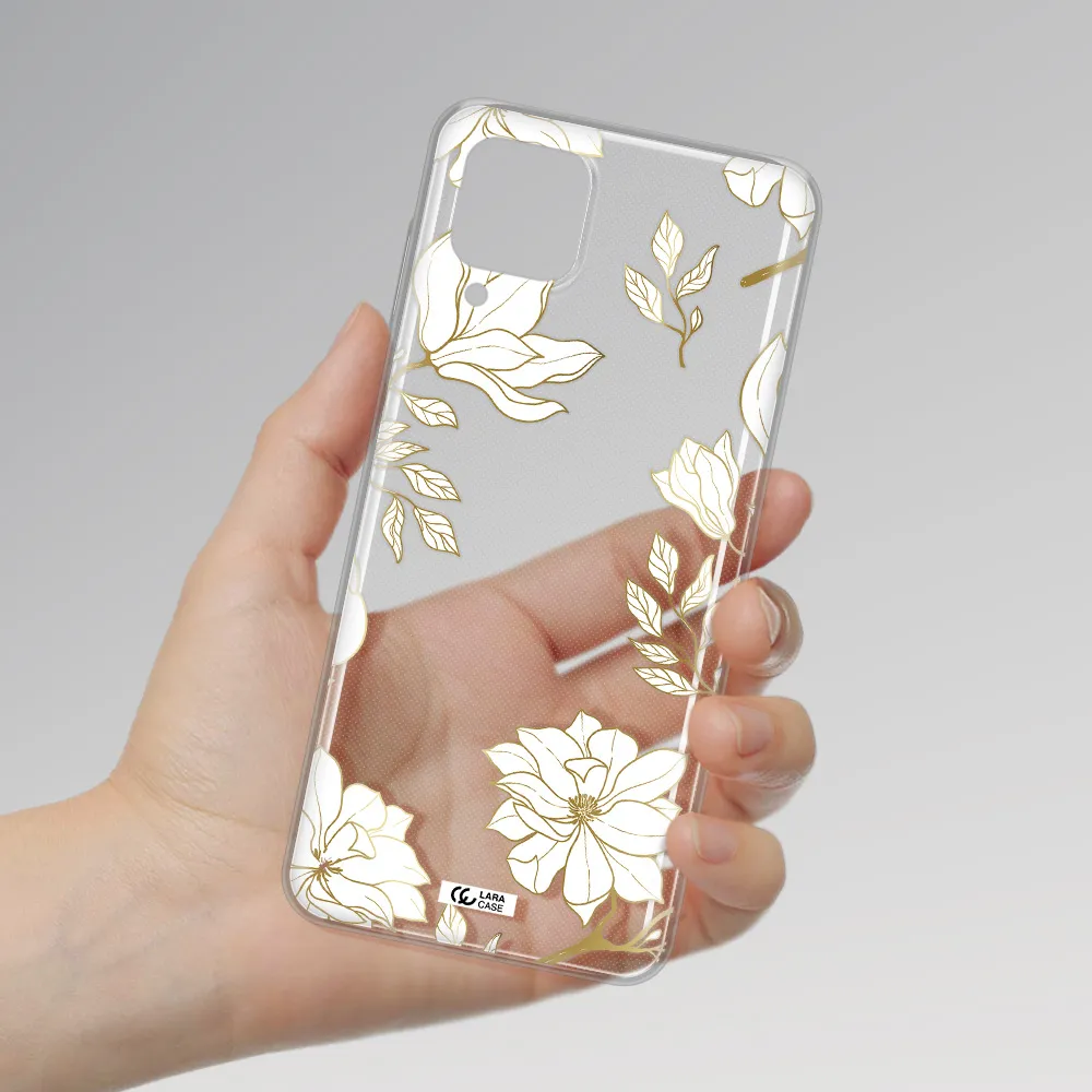 Golden And White Flower Samsung A12 4g Clear TPU Case