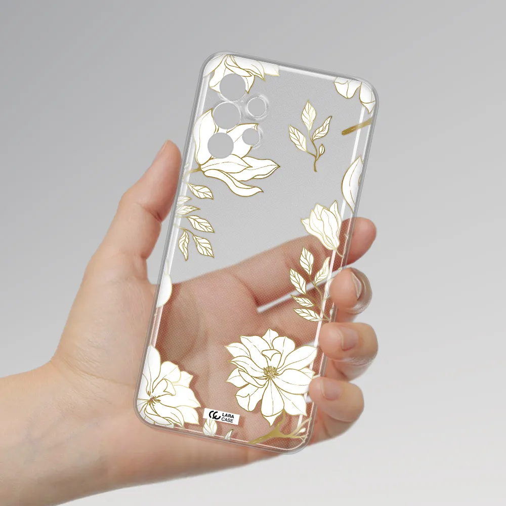 Golden And White Flower Samsung A13 4g Clear TPU Case