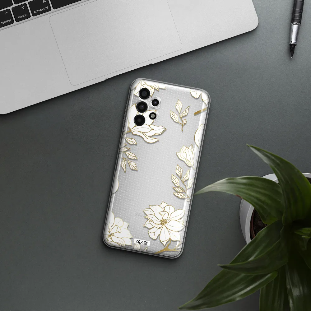 Golden And White Flower Samsung A13 4g Clear TPU Case