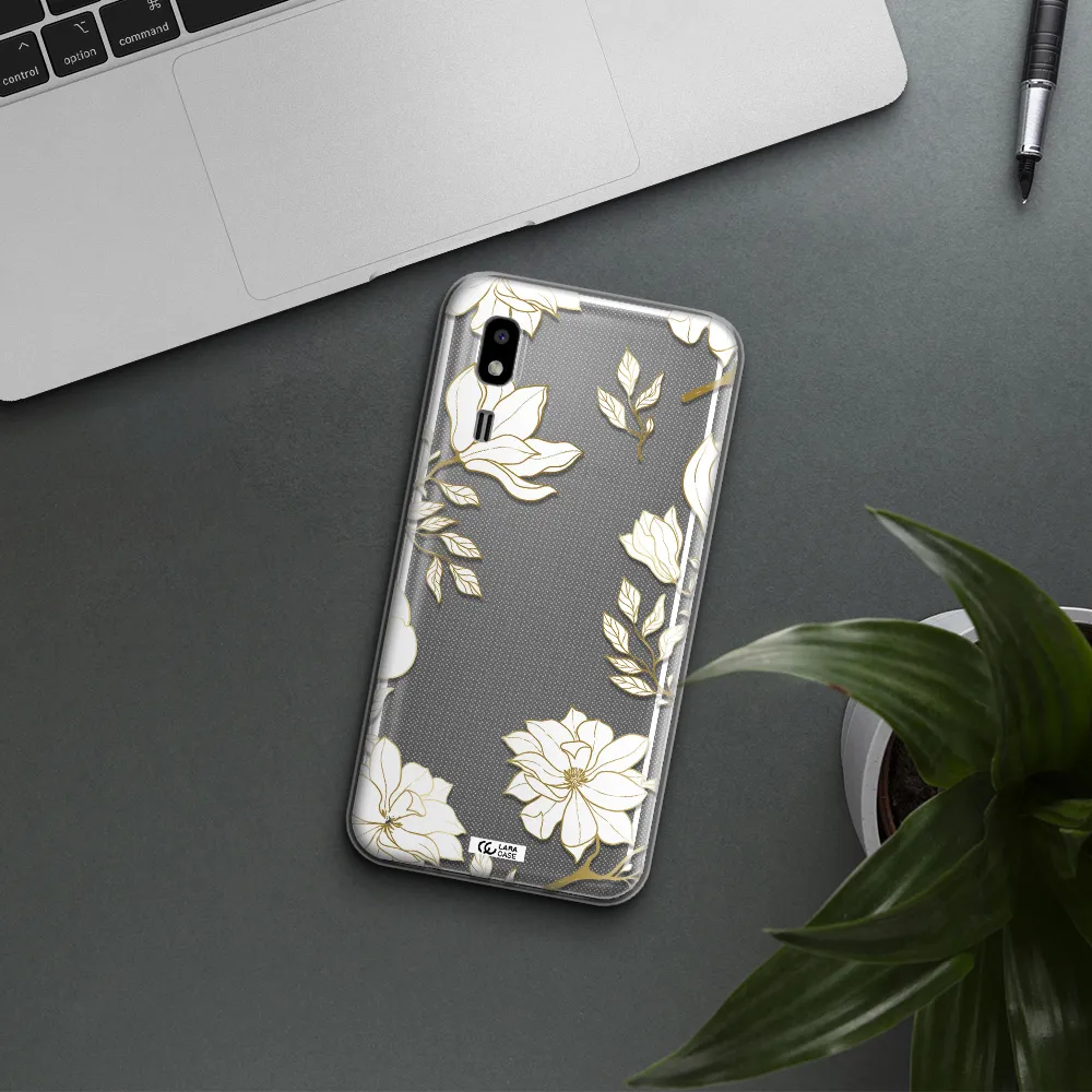 Golden And White Flower Samsung A2 Core Clear TPU Case