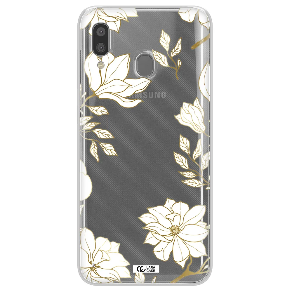 Golden And White Flower Samsung A20 Clear TPU Case