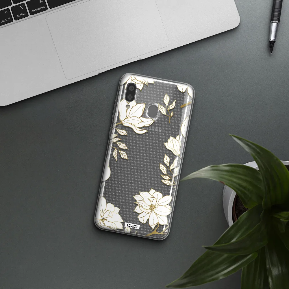 Golden And White Flower Samsung A20 Clear TPU Case