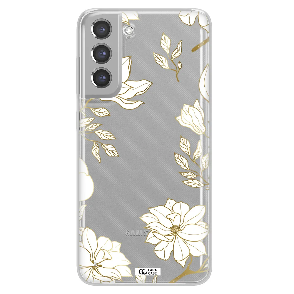Golden And White Flower Samsung A21 Fe Clear TPU Case