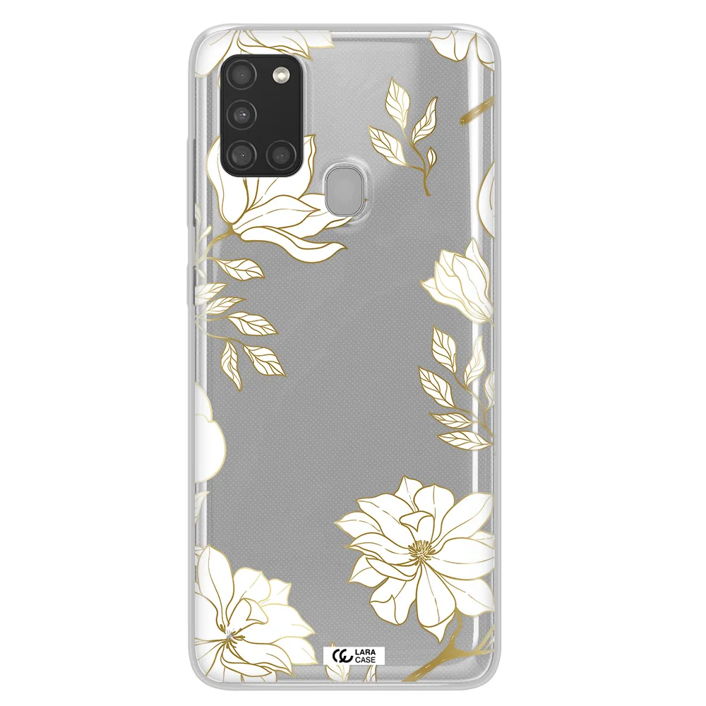 Golden And White Flower Samsung A21S Clear TPU Case