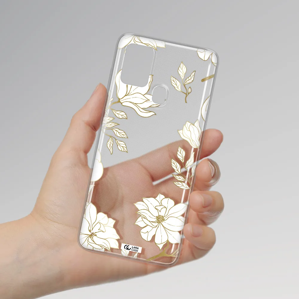 Golden And White Flower Samsung A21S Clear TPU Case