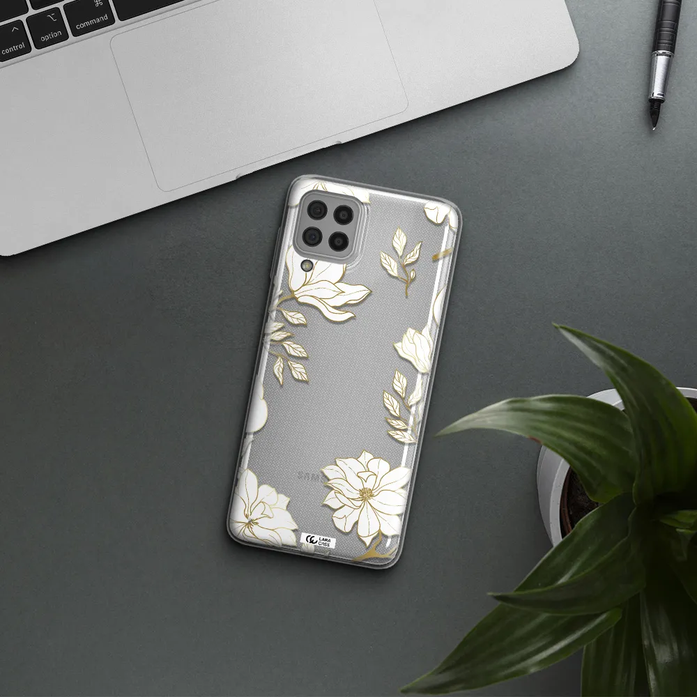 Golden And White Flower Samsung A22 4g Clear TPU Case