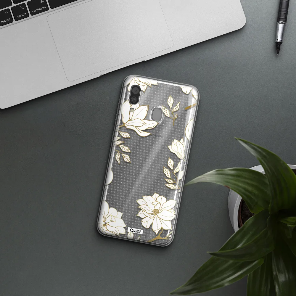 Golden And White Flower Samsung A30 Clear TPU Case