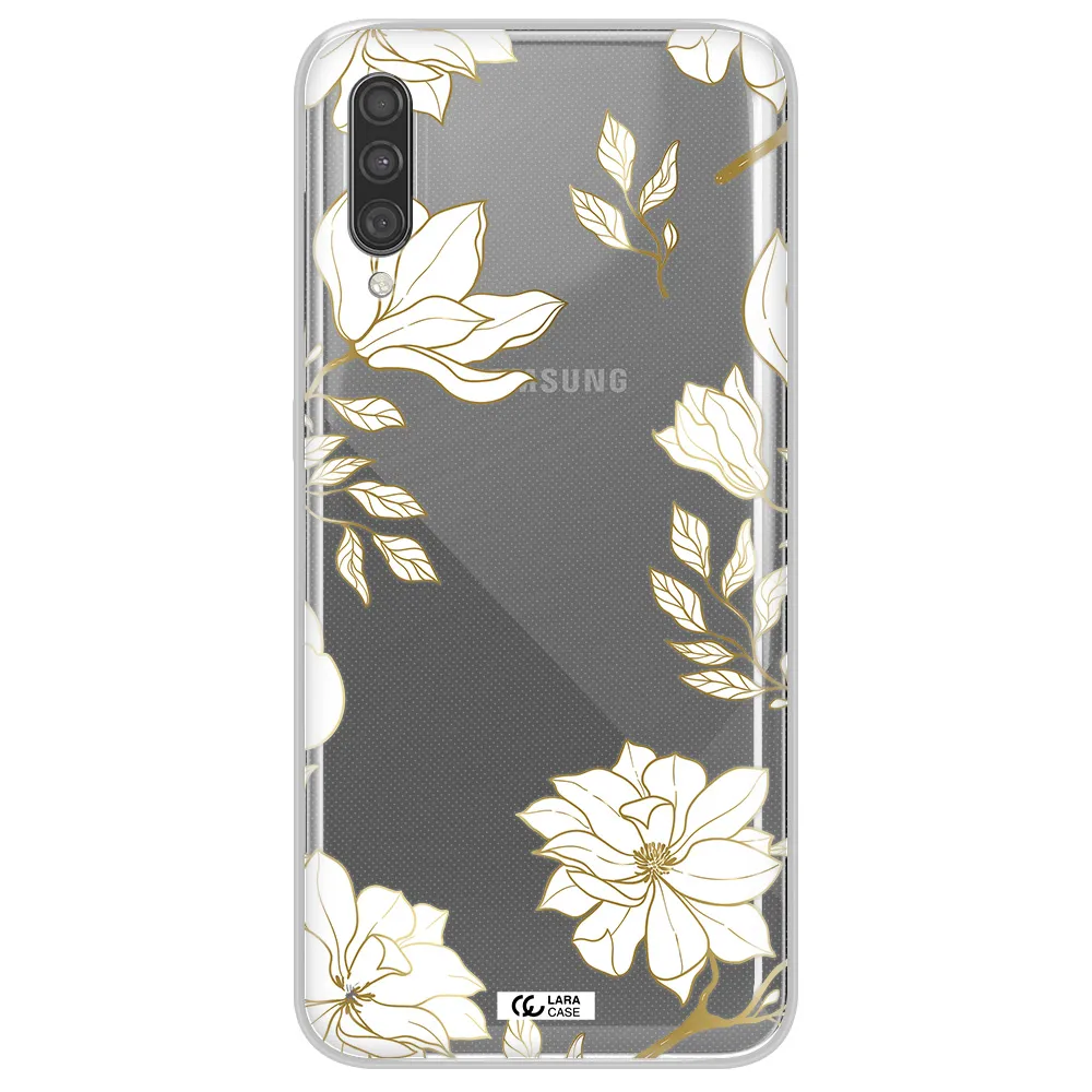 Golden And White Flower Samsung A30S Clear TPU Case