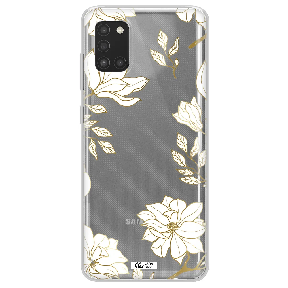 Golden And White Flower Samsung A31 Clear TPU Case