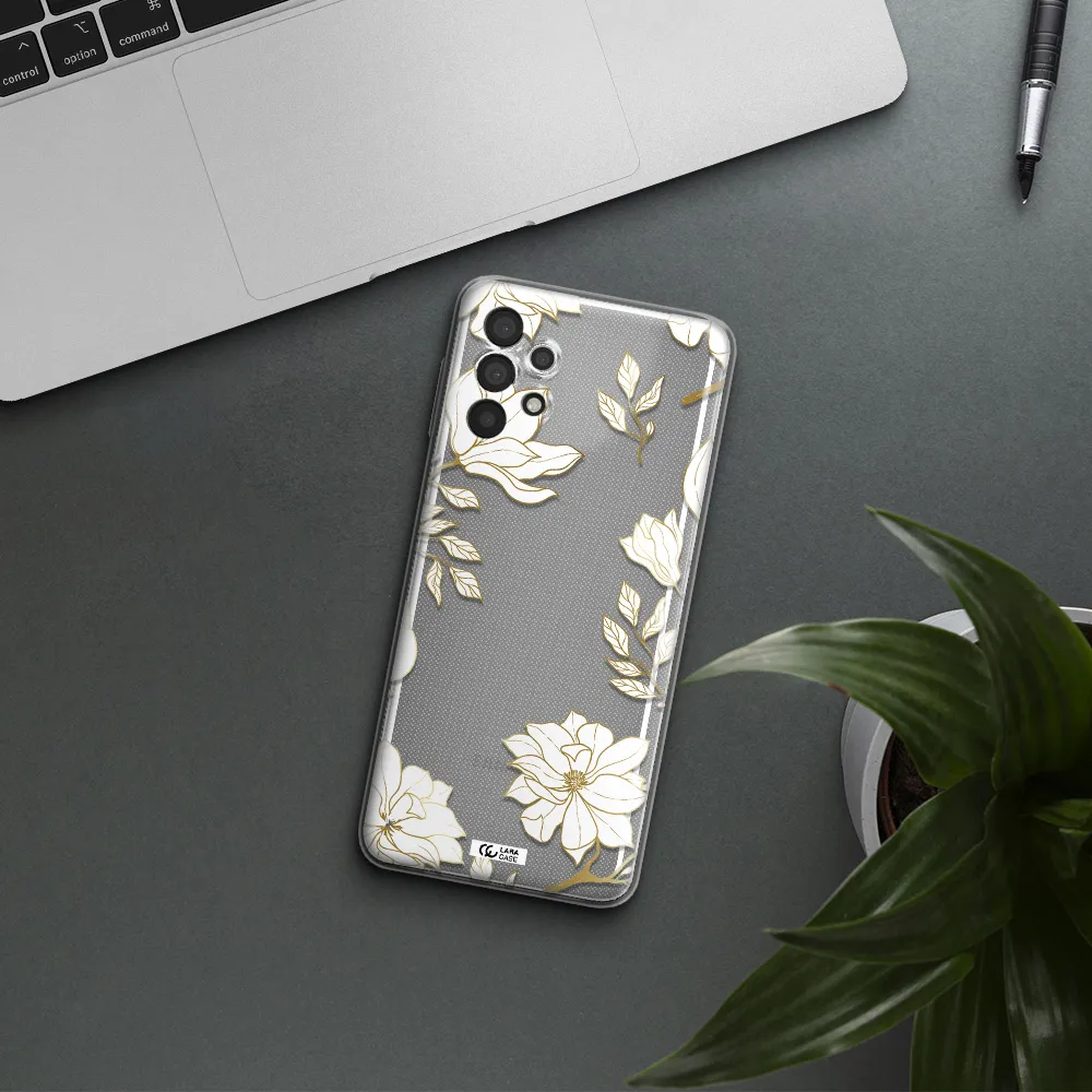 Golden And White Flower Samsung A32 Clear TPU Case