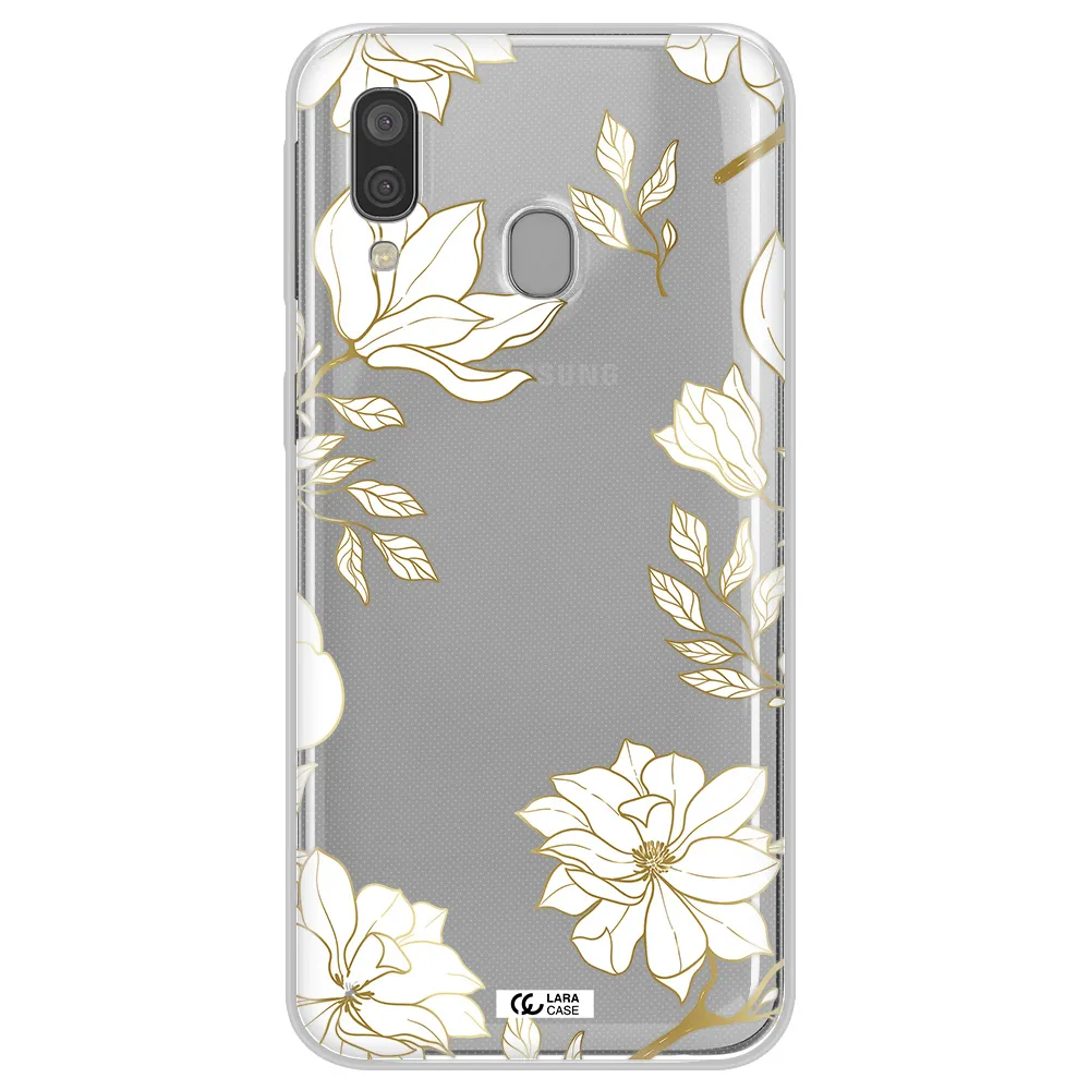 Golden And White Flower Samsung A40 Clear TPU Case