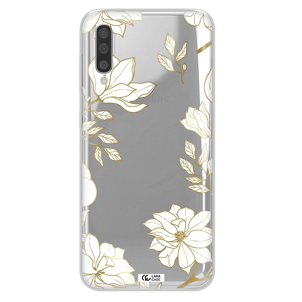 Golden And White Flower Samsung A50 Clear TPU Case