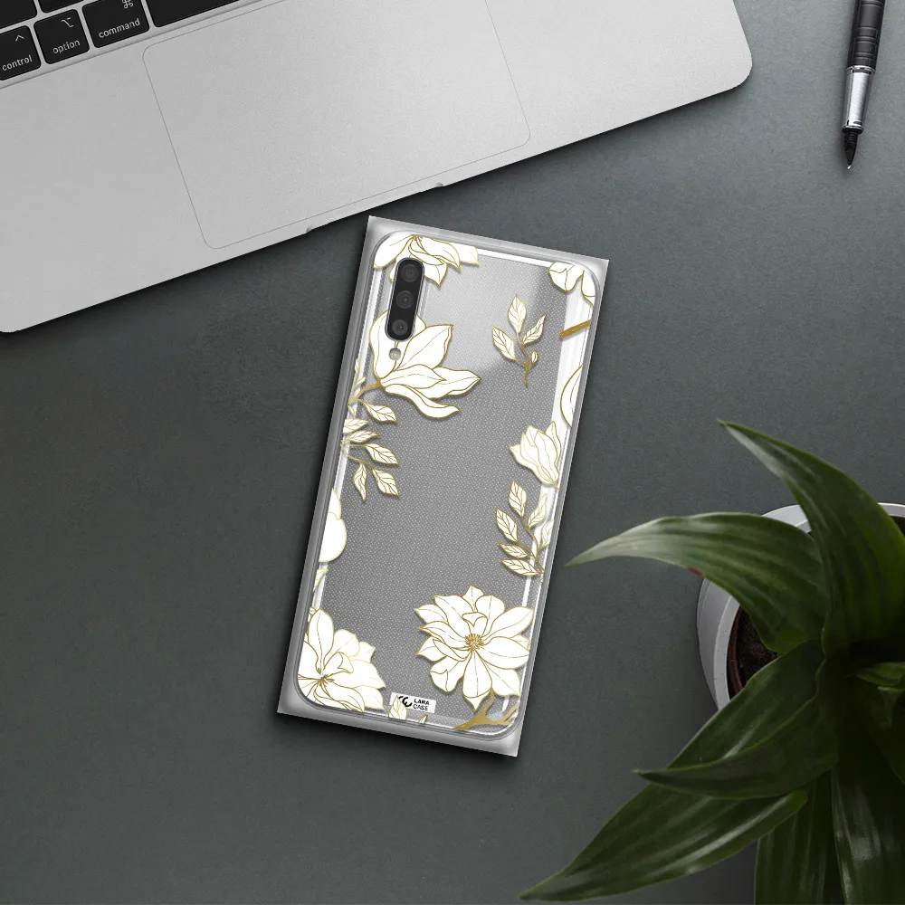 Golden And White Flower Samsung A50S Clear Tpu Case
