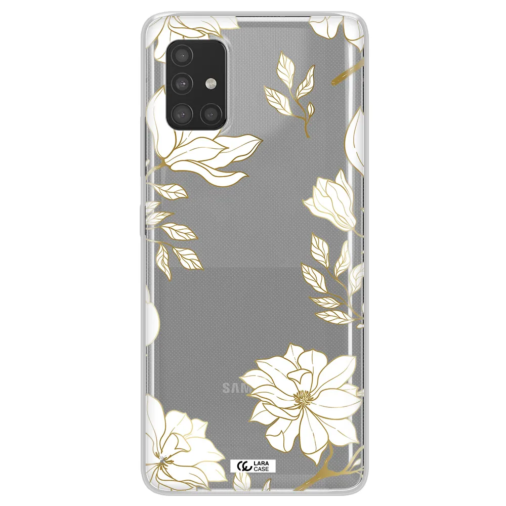 Golden And White Flower Samsung A51 Clear TPU Case