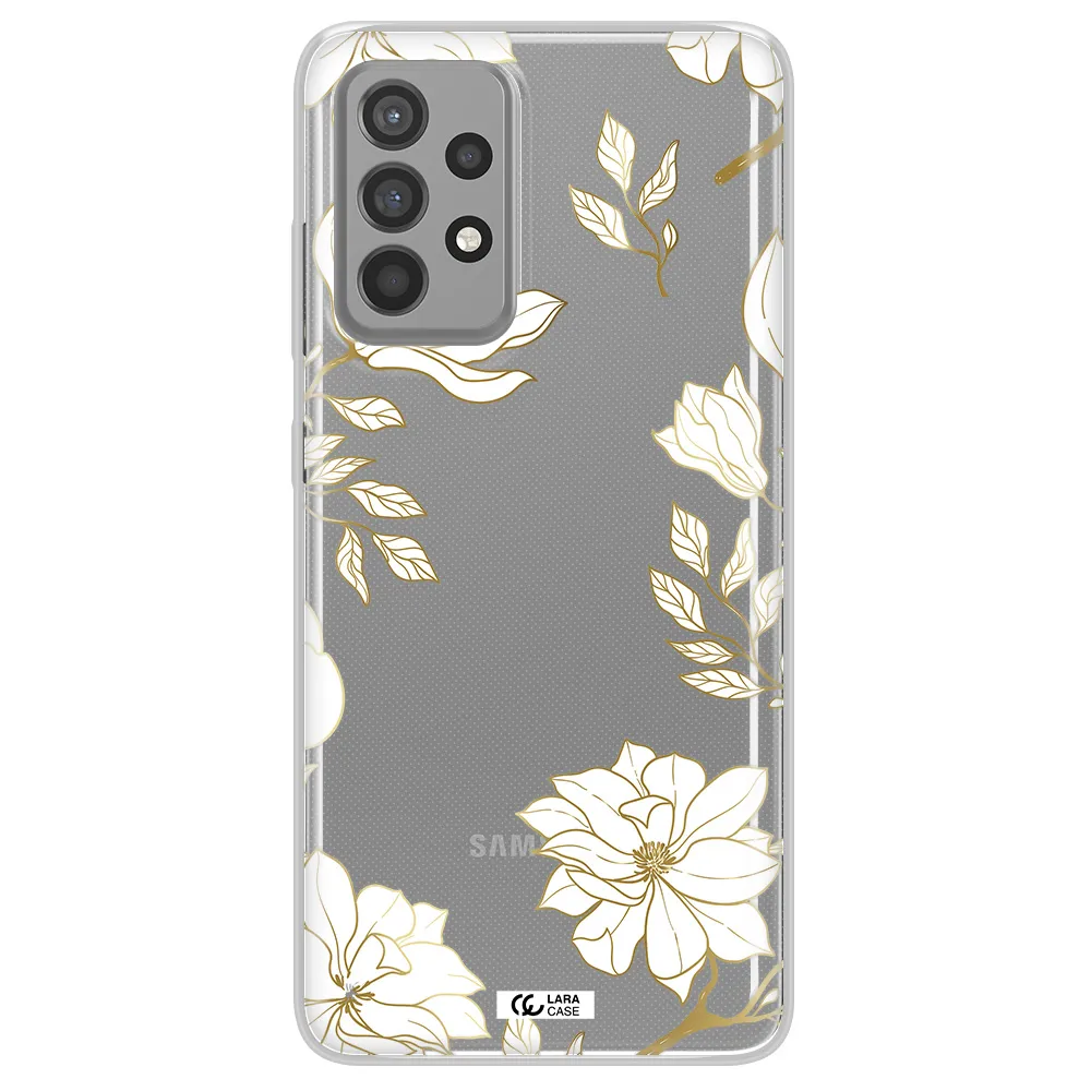 Golden And White Flower Samsung A52 Clear TPU Case