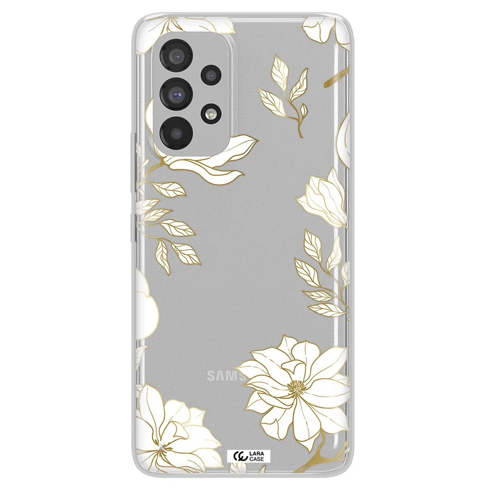 Golden And White Flower Samsung A53 Clear TPU Case