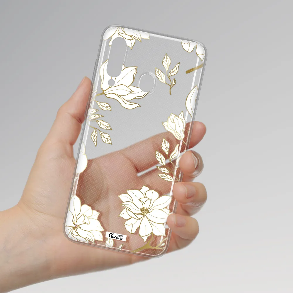 Golden And White Flower Samsung A60 Clear TPU Case