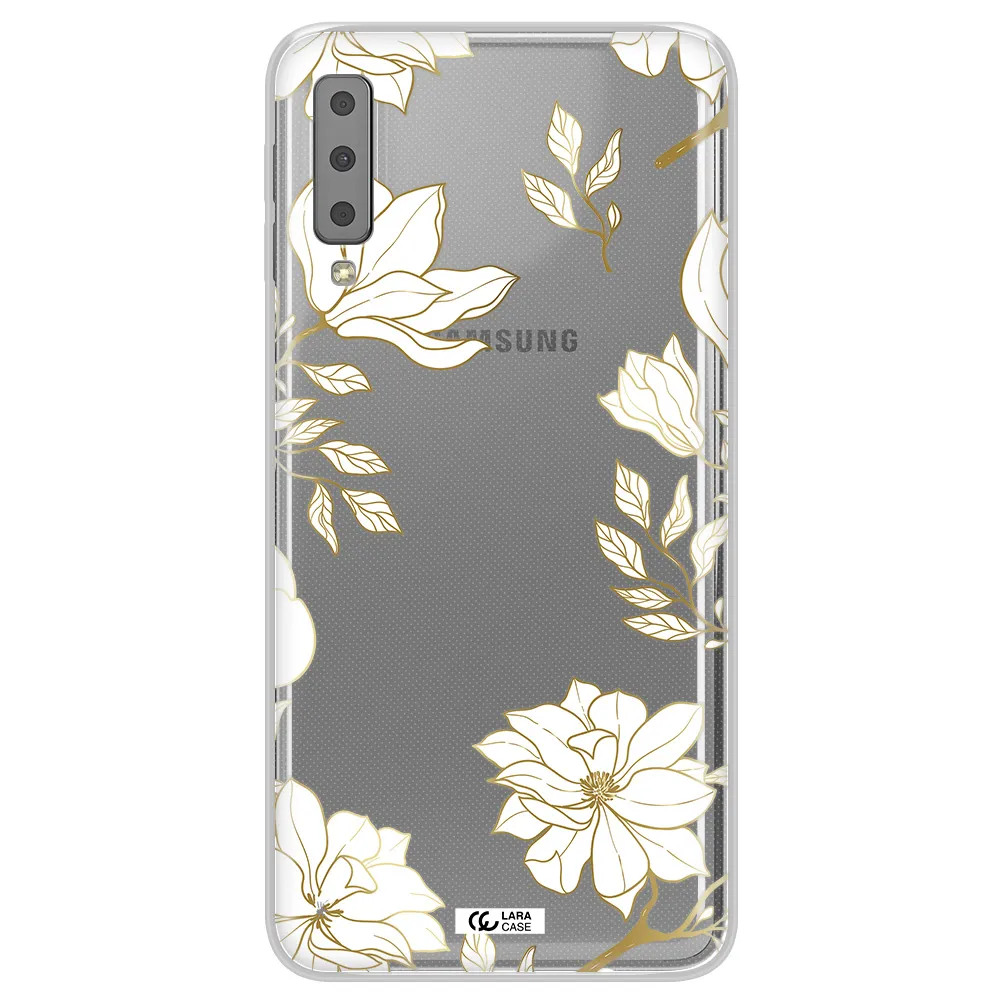 Golden And White Flower Samsung A7 2018 Clear TPU Case