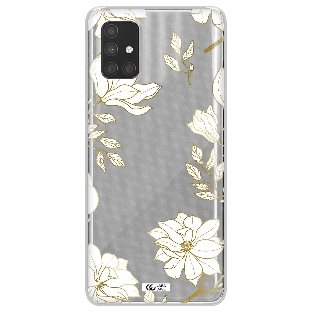 Golden And White Flower Samsung A71 Clear TPU Case
