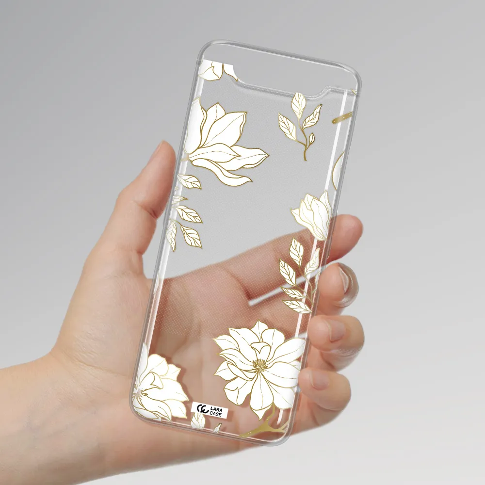 Golden And White Flower Samsung A80 Clear TPU Case