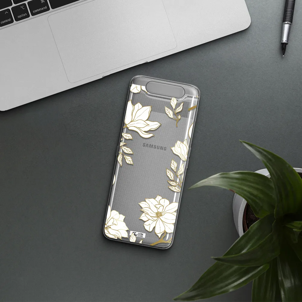 Golden And White Flower Samsung A80 Clear TPU Case
