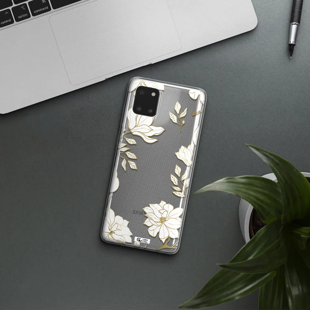 Golden And White Flower Samsung A81 Clear TPU Case