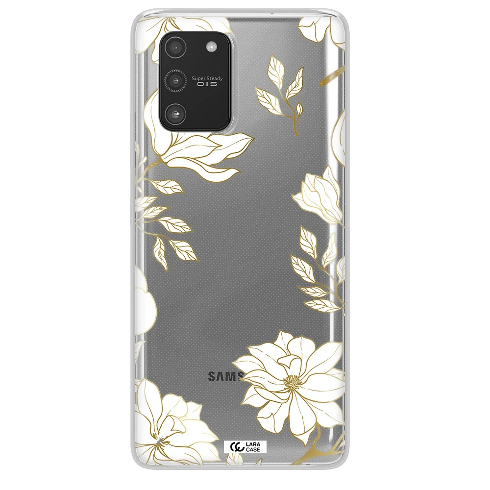 Golden And White Flower Samsung A91 Clear TPU Case