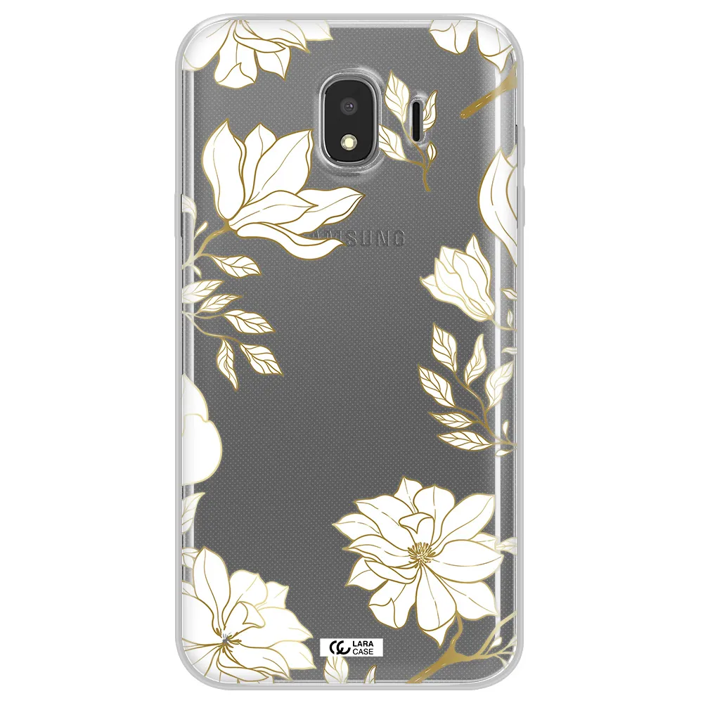 Golden And White Flower Samsung J4 Clear TPU Case
