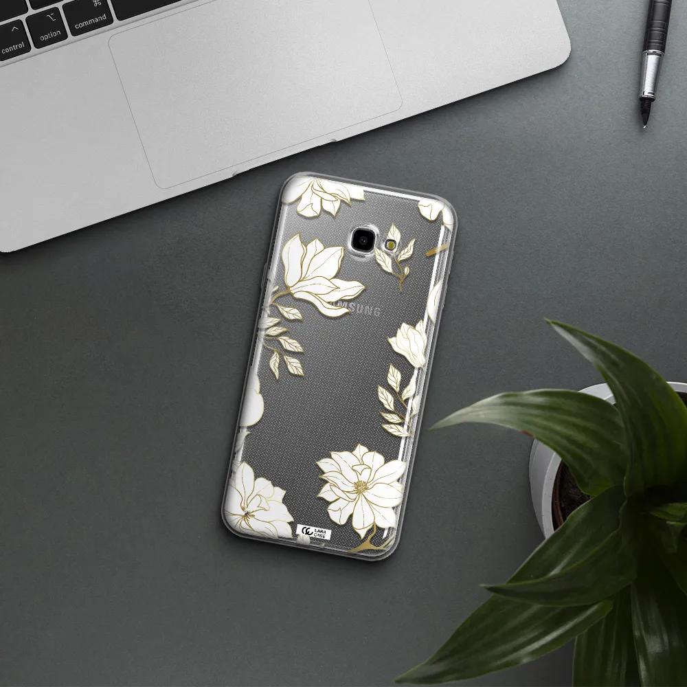 Golden And White Flower Samsung J4 Plus Clear TPU Case