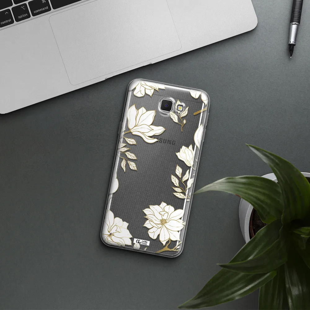 Golden And White Flower Samsung J5 Prime Clear TPU Case