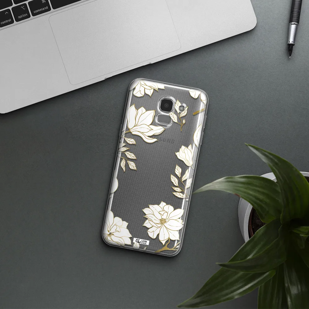 Golden And White Flower Samsung J6 Clear TPU Case