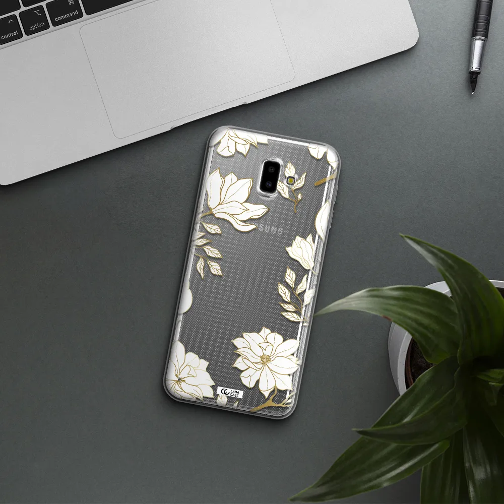 Golden And White Flower Samsung J6 Plus Clear TPU Case