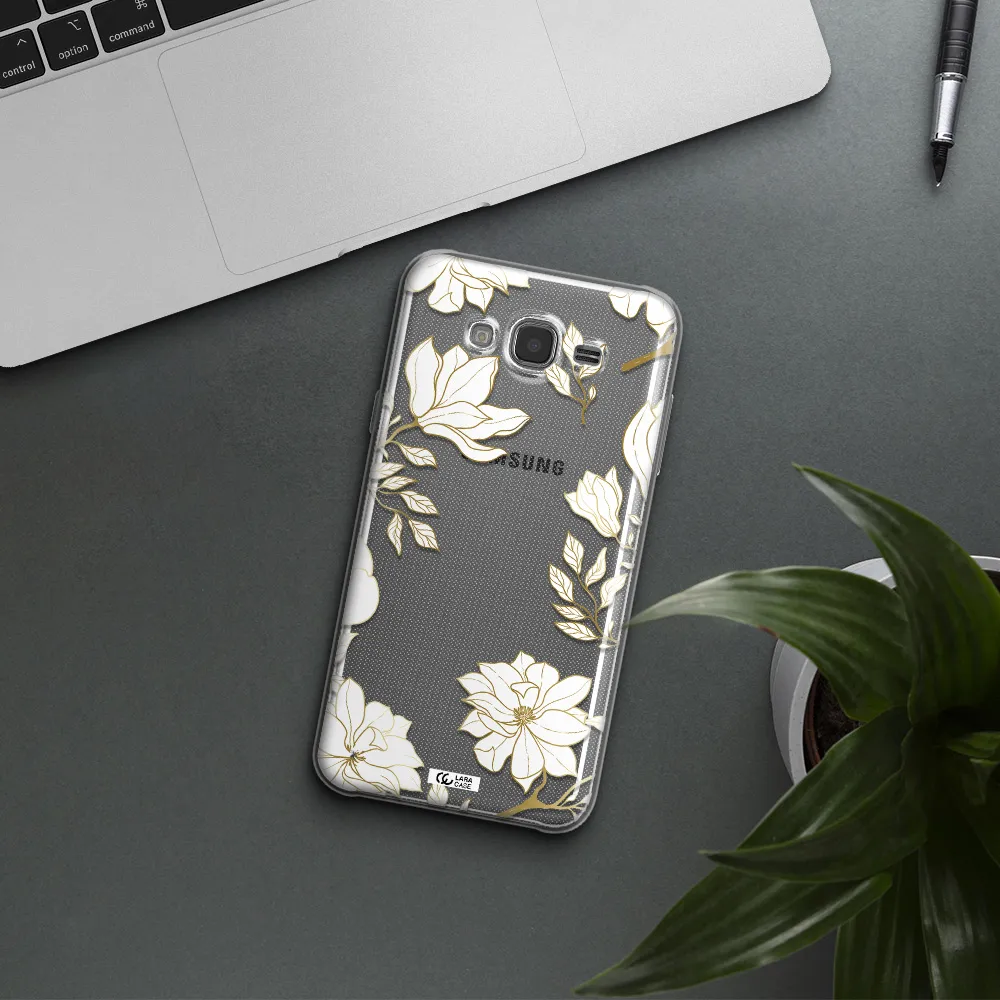Golden And White Flower Samsung J7 Core Clear TPU Case