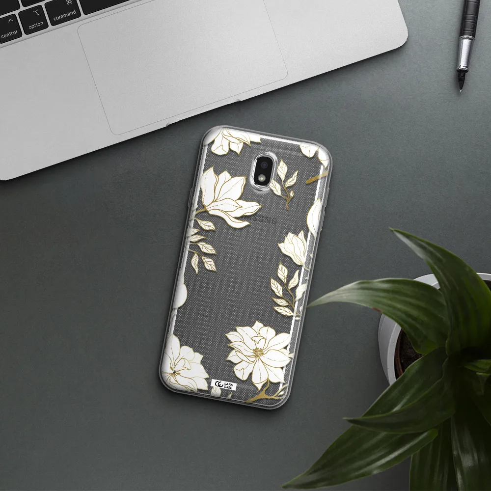 Golden And White Flower Samsung J7 Pro Clear TPU Case