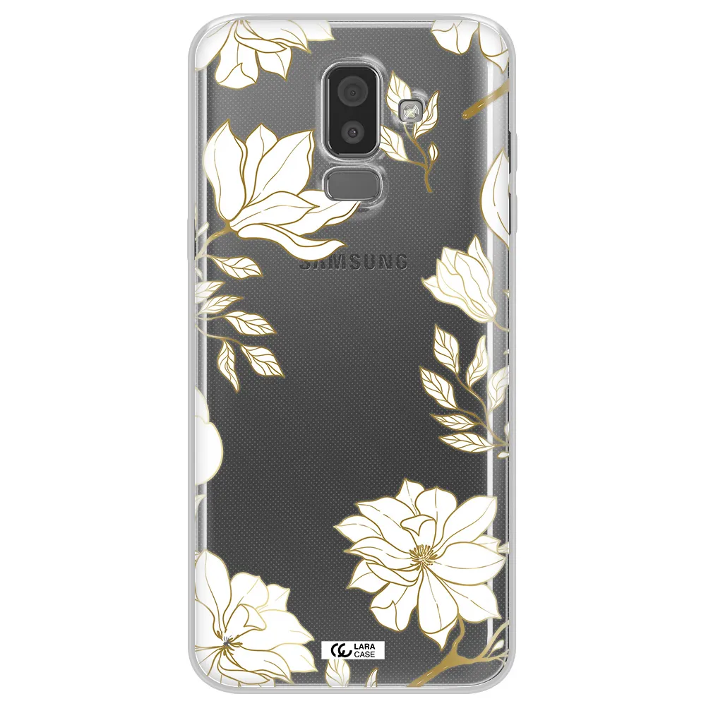 Golden And White Flower Samsung J8 Clear TPU Case
