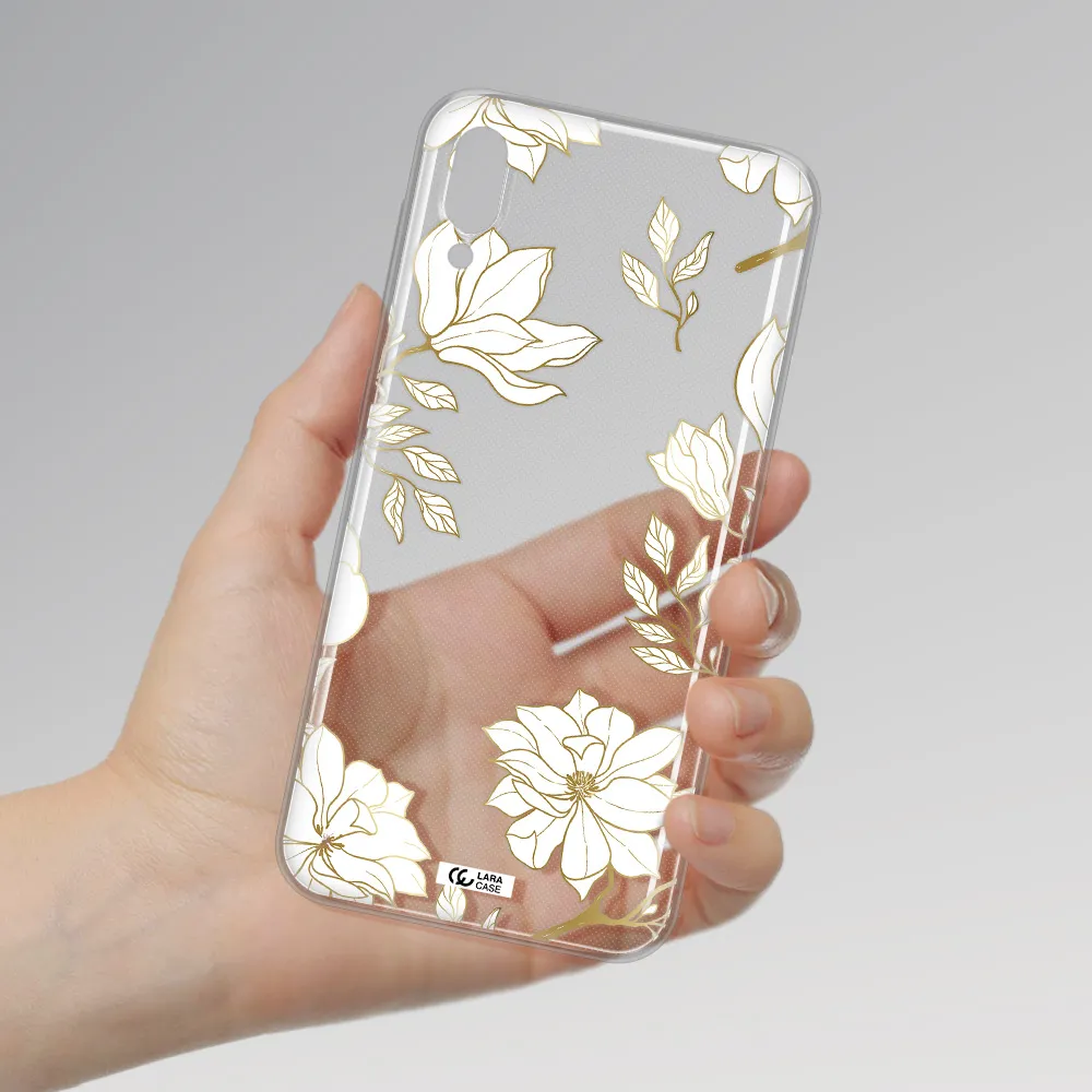 Golden And White Flower Samsung M10 Clear TPU Case