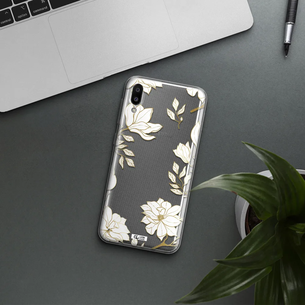 Golden And White Flower Samsung M10 Clear TPU Case
