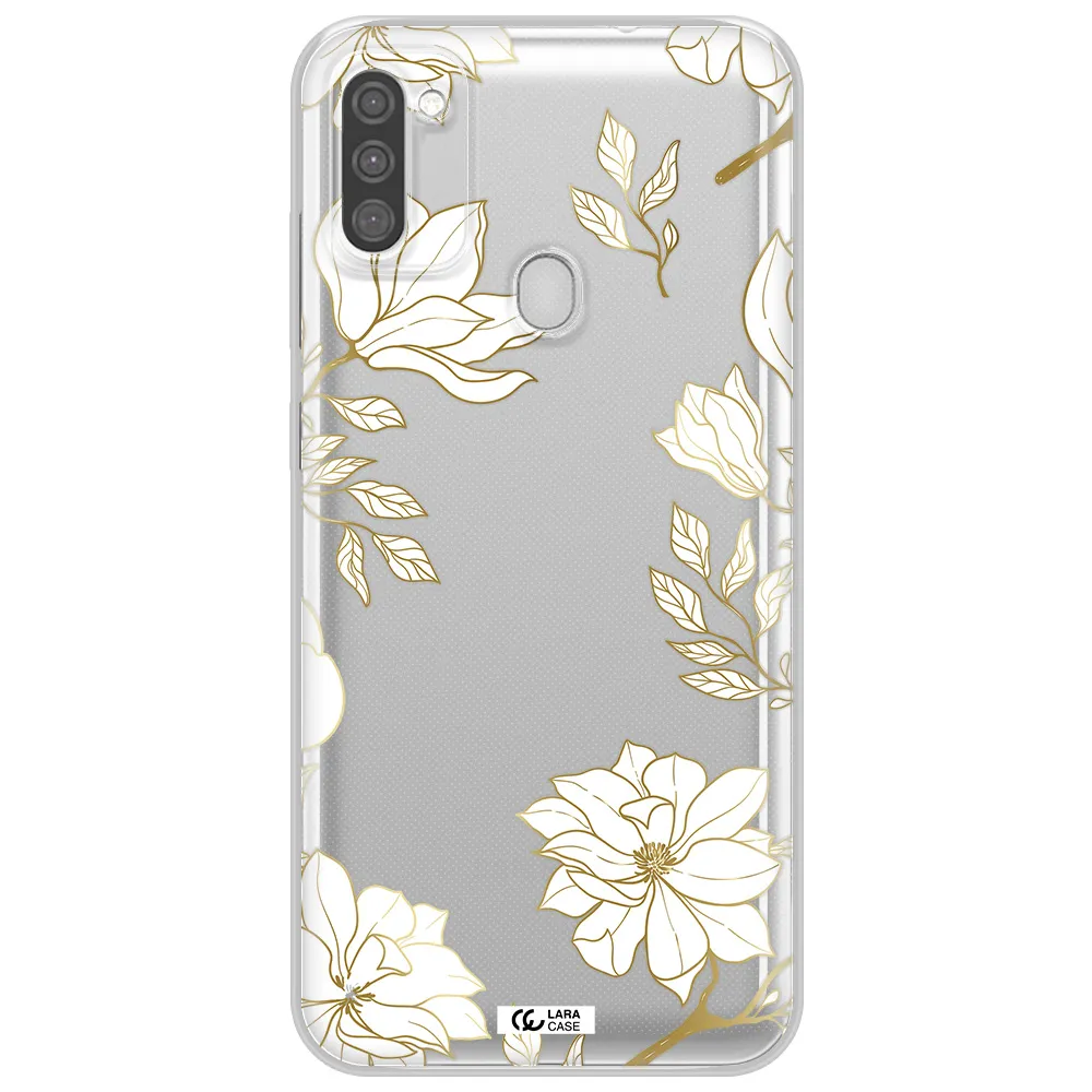 Golden And White Flower Samsung M11 Clear TPU Case