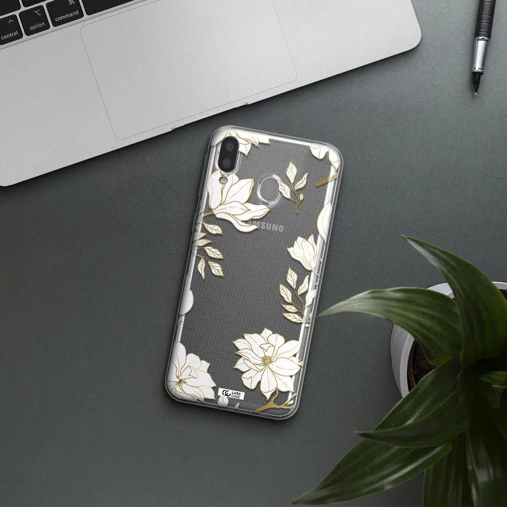 Golden And White Flower Samsung M20 Clear TPU Case